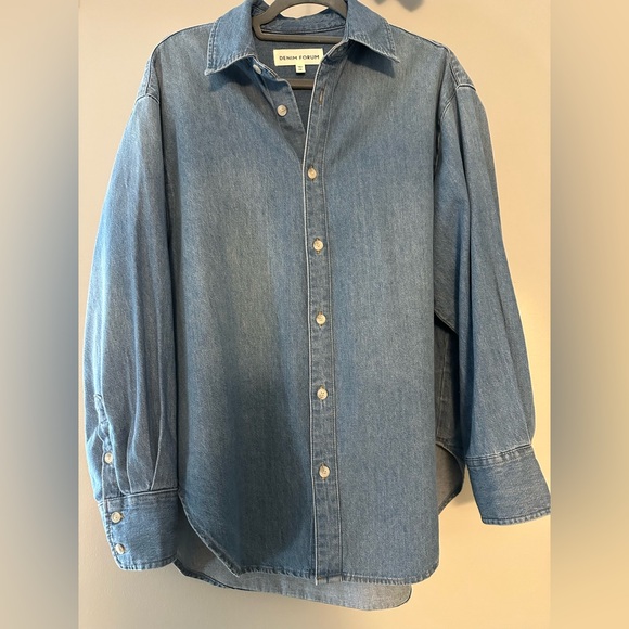 Aritzia Denim Forum The 90s Classic Denim Shirt 90'S Vintage Bleu Size XS - Picture 10 of 14